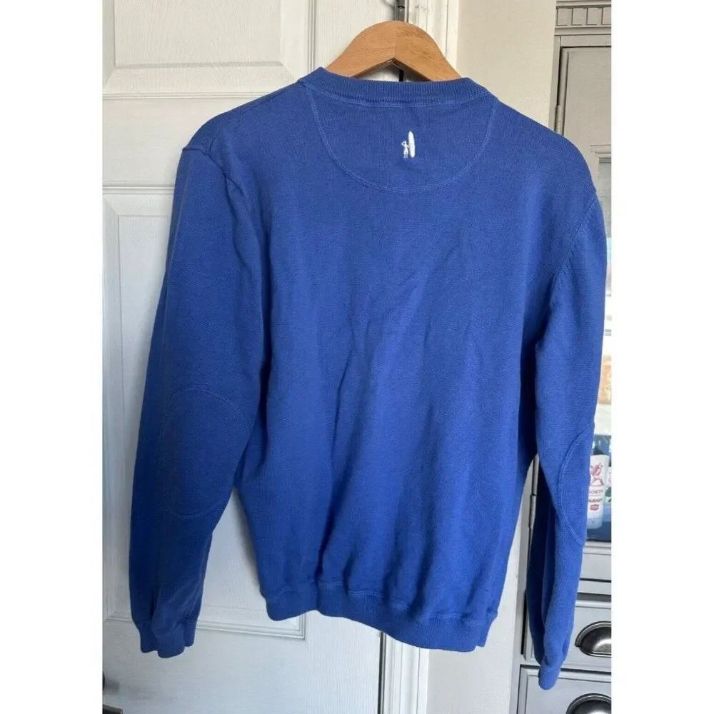 Johnnie-O Men's Cotton Wool Blue V-neck Sweater with Elbow Patch M Preppy